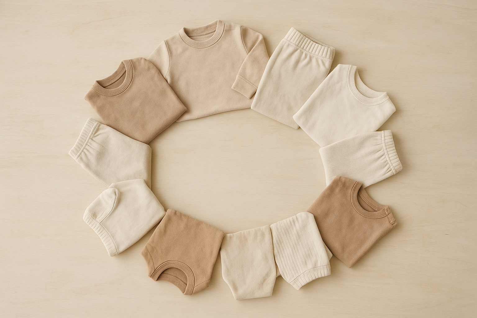 Folded children's clothing arranged to represent sustainable clothing rotation