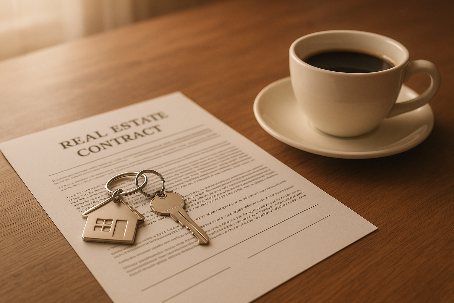 Contract and house keys on a desk representing a home sale consultation with a real estate agent