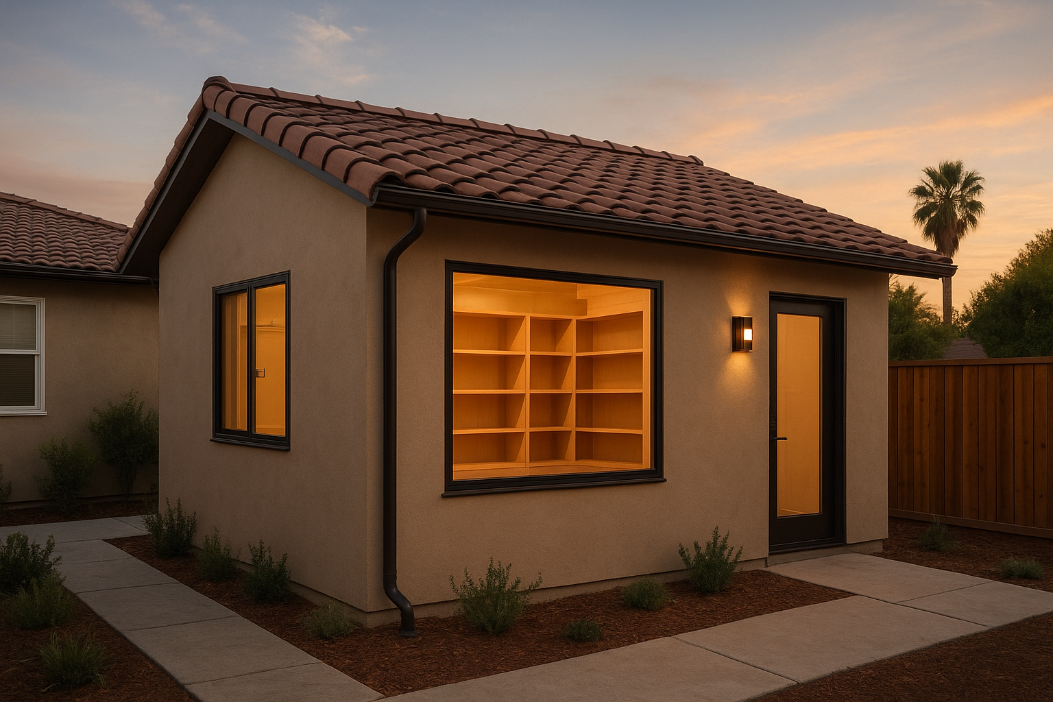 Completed attached ADU addition with custom built-ins on a Southern California home