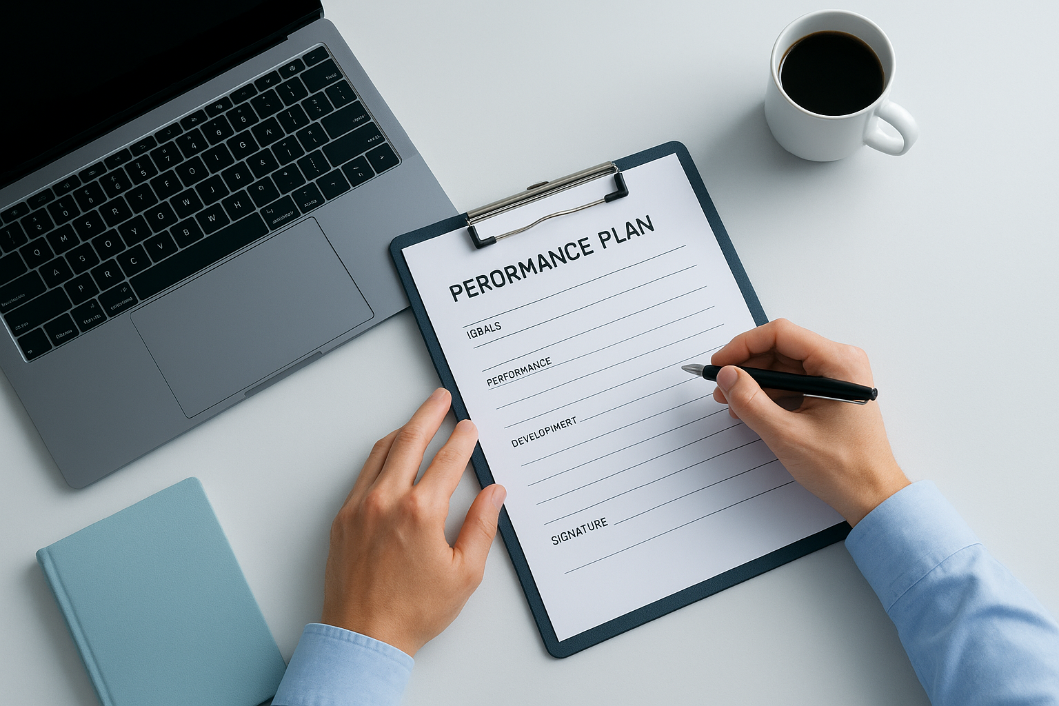 Manager documenting employee performance notes as part of good management practices
