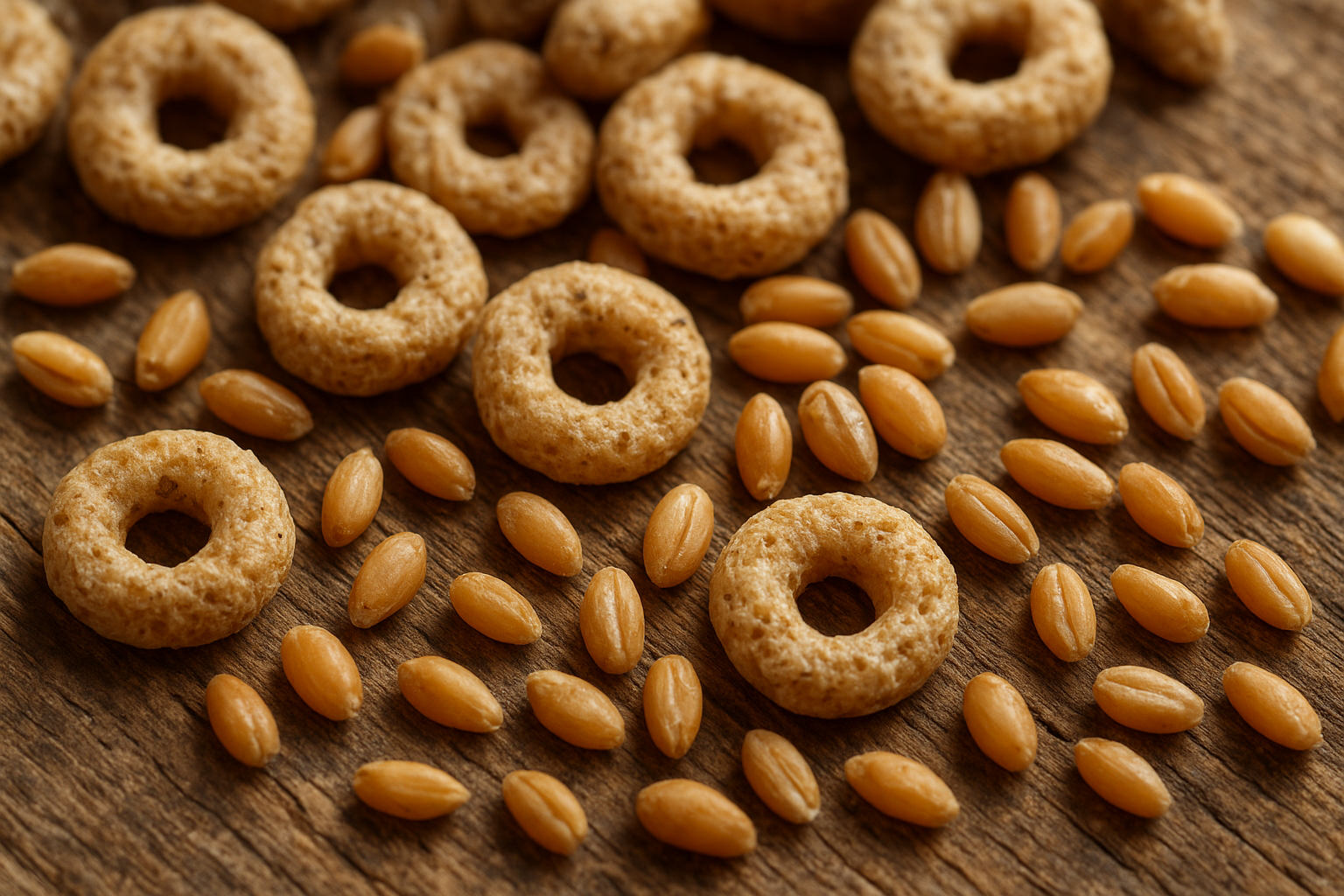 Close-up of whole and ancient grains used to make organic puffed cereal