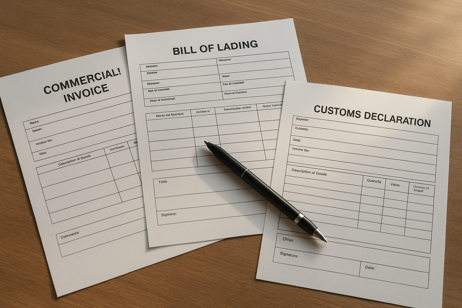 Customs paperwork and shipping documents required for international freight shipments