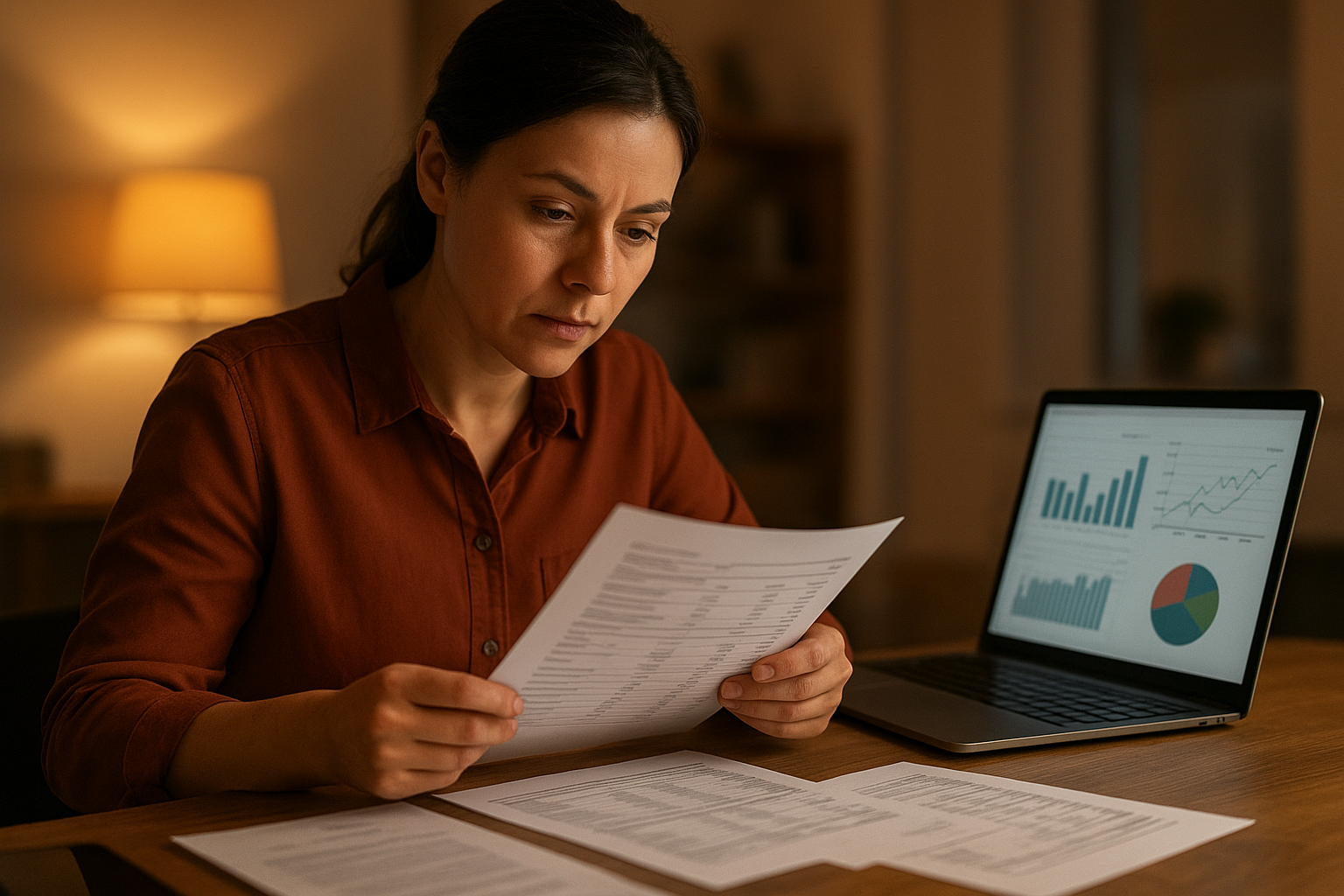 Small business owner comparing loan offers from inventory financing providers on a laptop