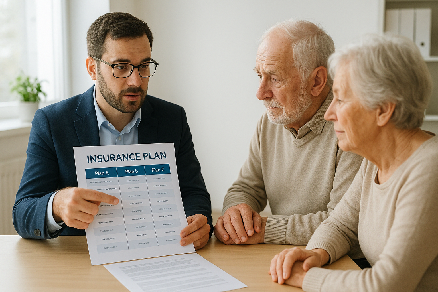 Advisor explaining differences between Medigap plan letters during a consultation