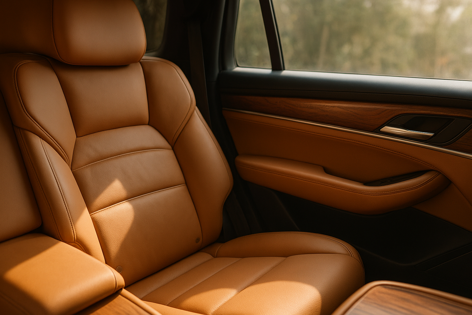 Leather interior of a chauffeured luxury vehicle used for Charlotte event transportation