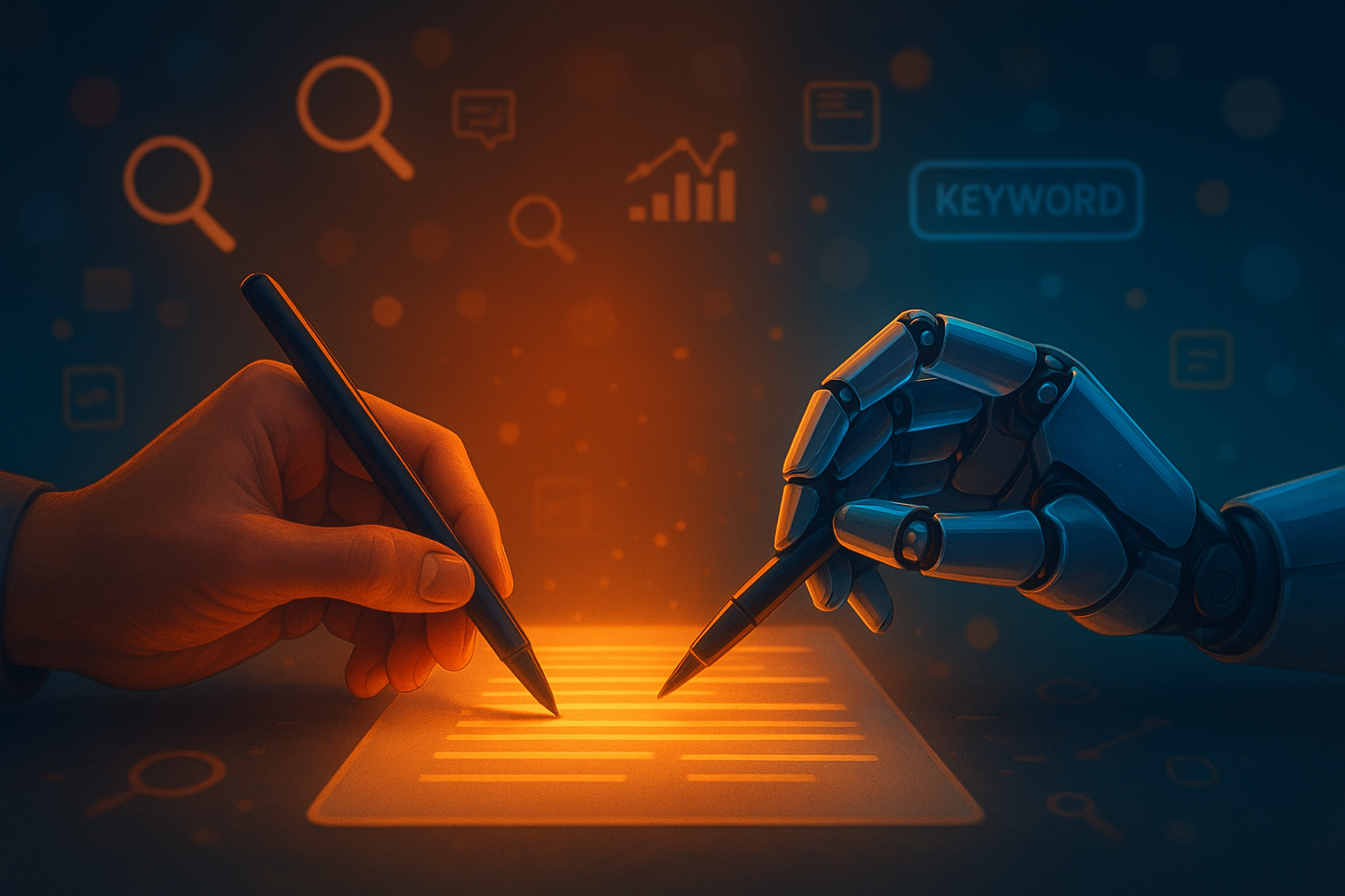 Human and AI collaboration producing optimized content for search engines