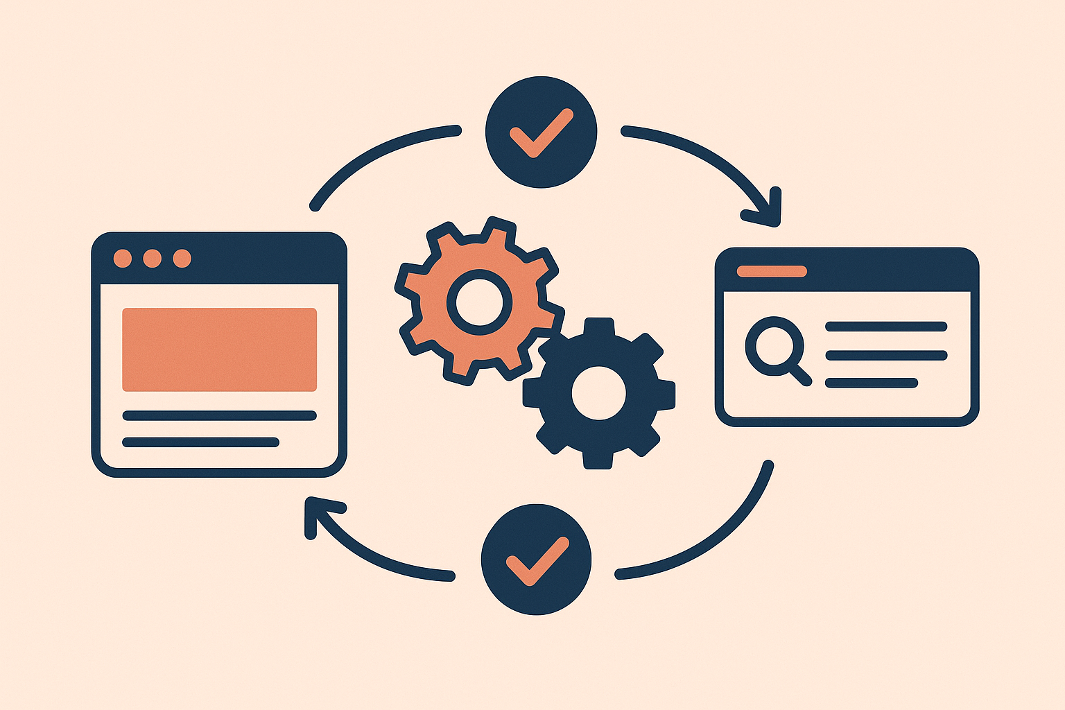 Automated workflow showing one-click AI optimization fixes applied to a website before publishing