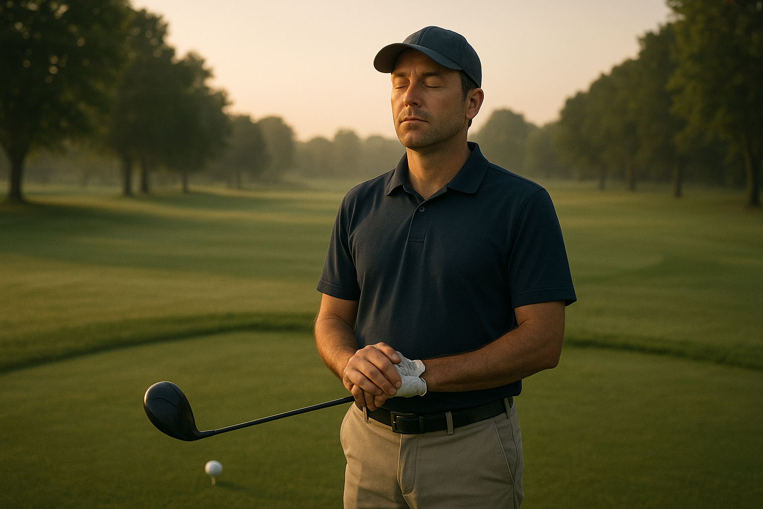 Golfer visualizing a shot as part of mental preparation before a tournament round