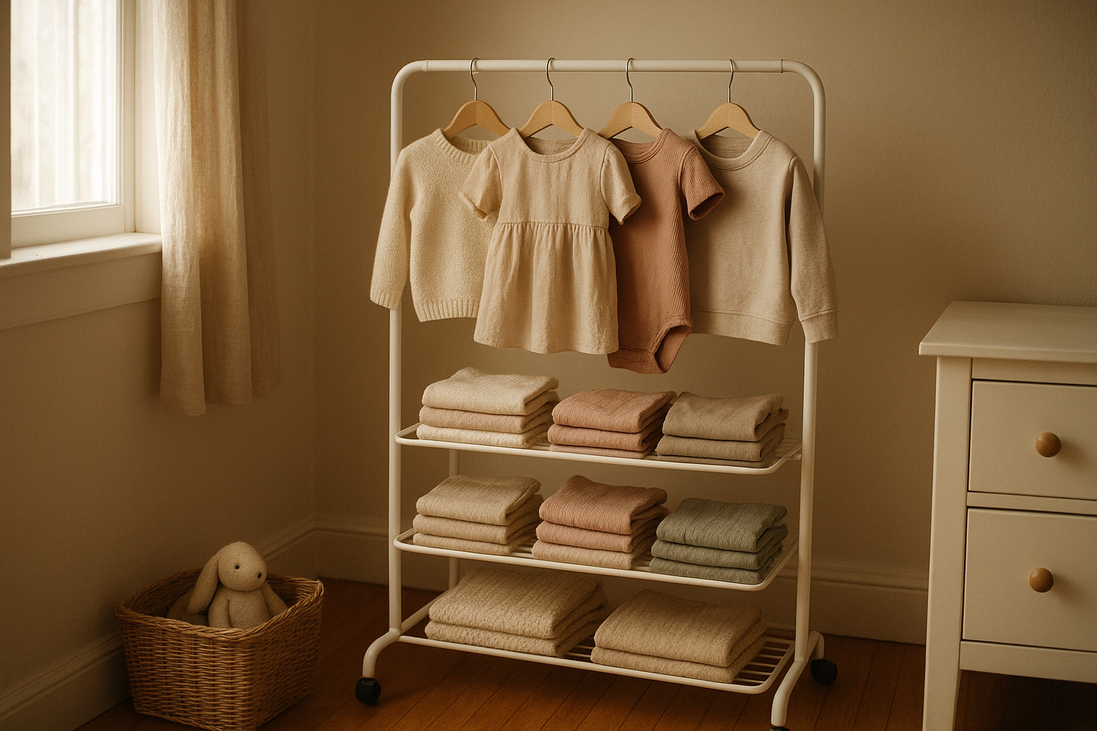 Eco-friendly kids fashion subscription clothing rack with sustainable children's apparel