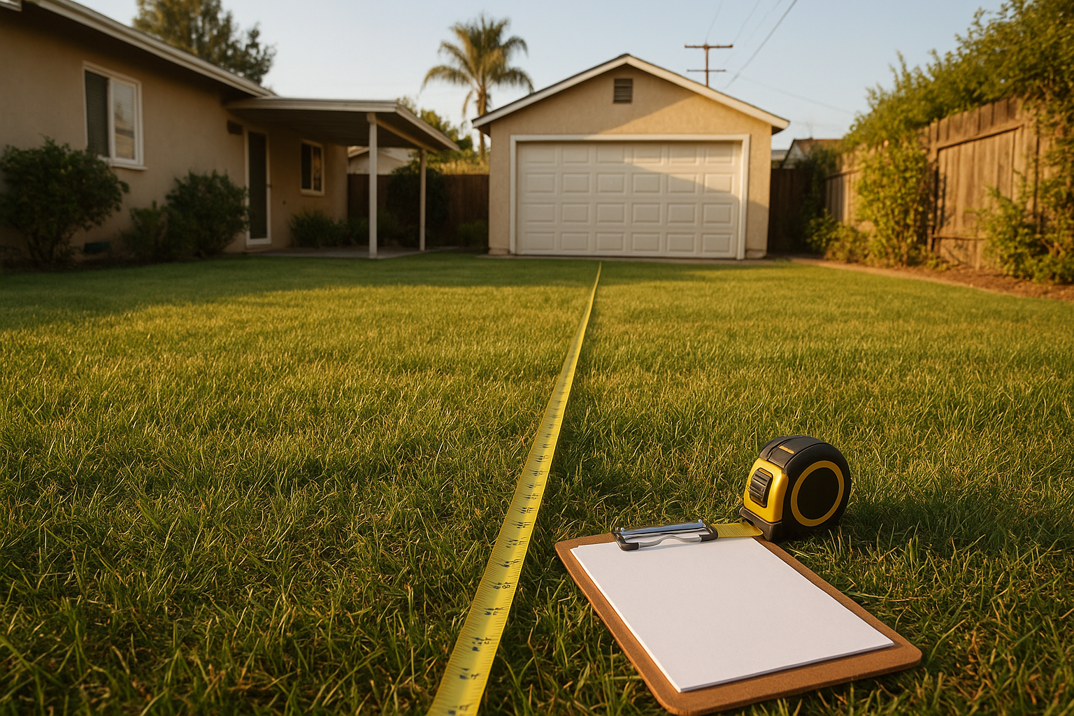 Riverside County backyard measured for detached ADU placement during a site visit