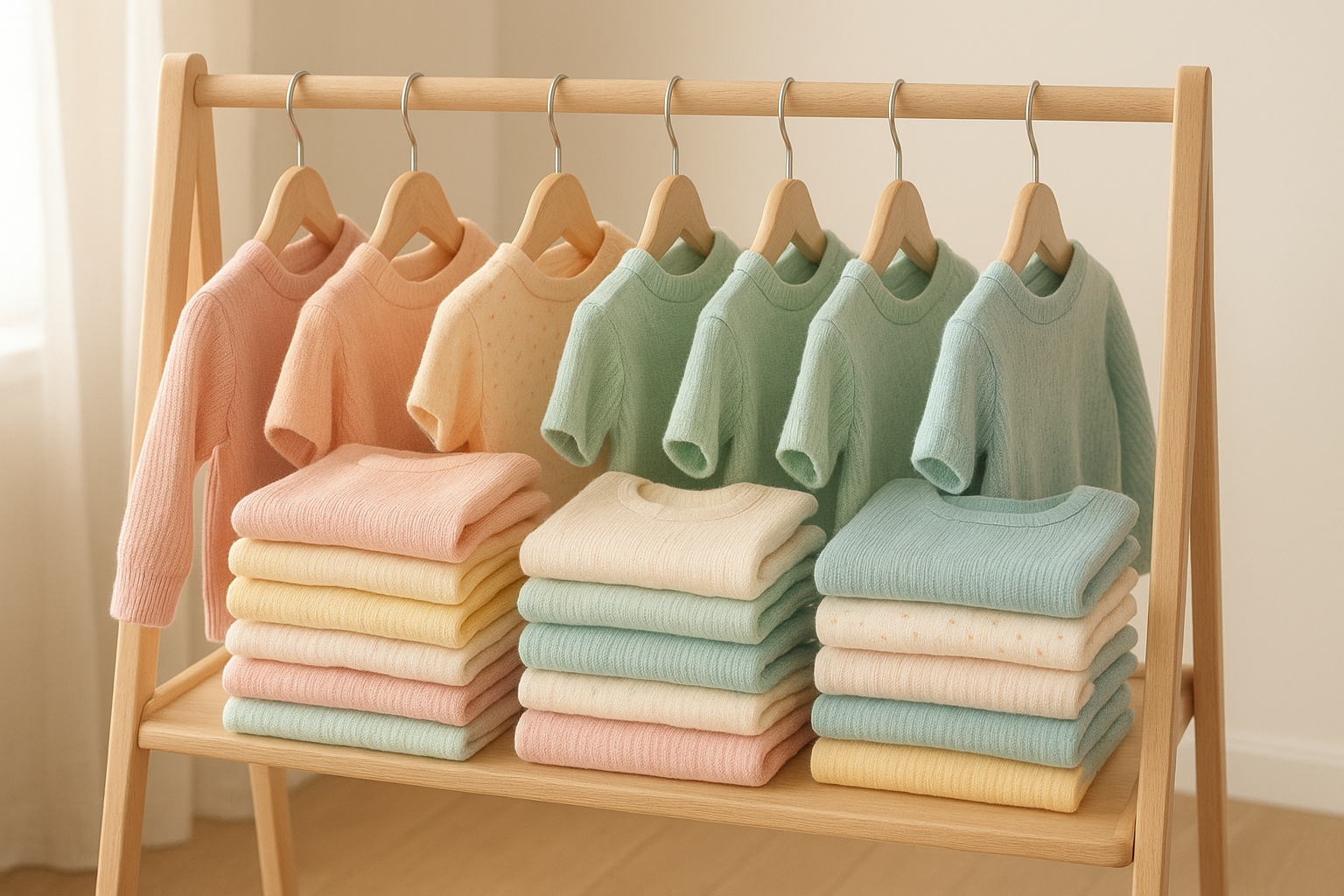 Rack of curated children's style rental service clothing ready for delivery