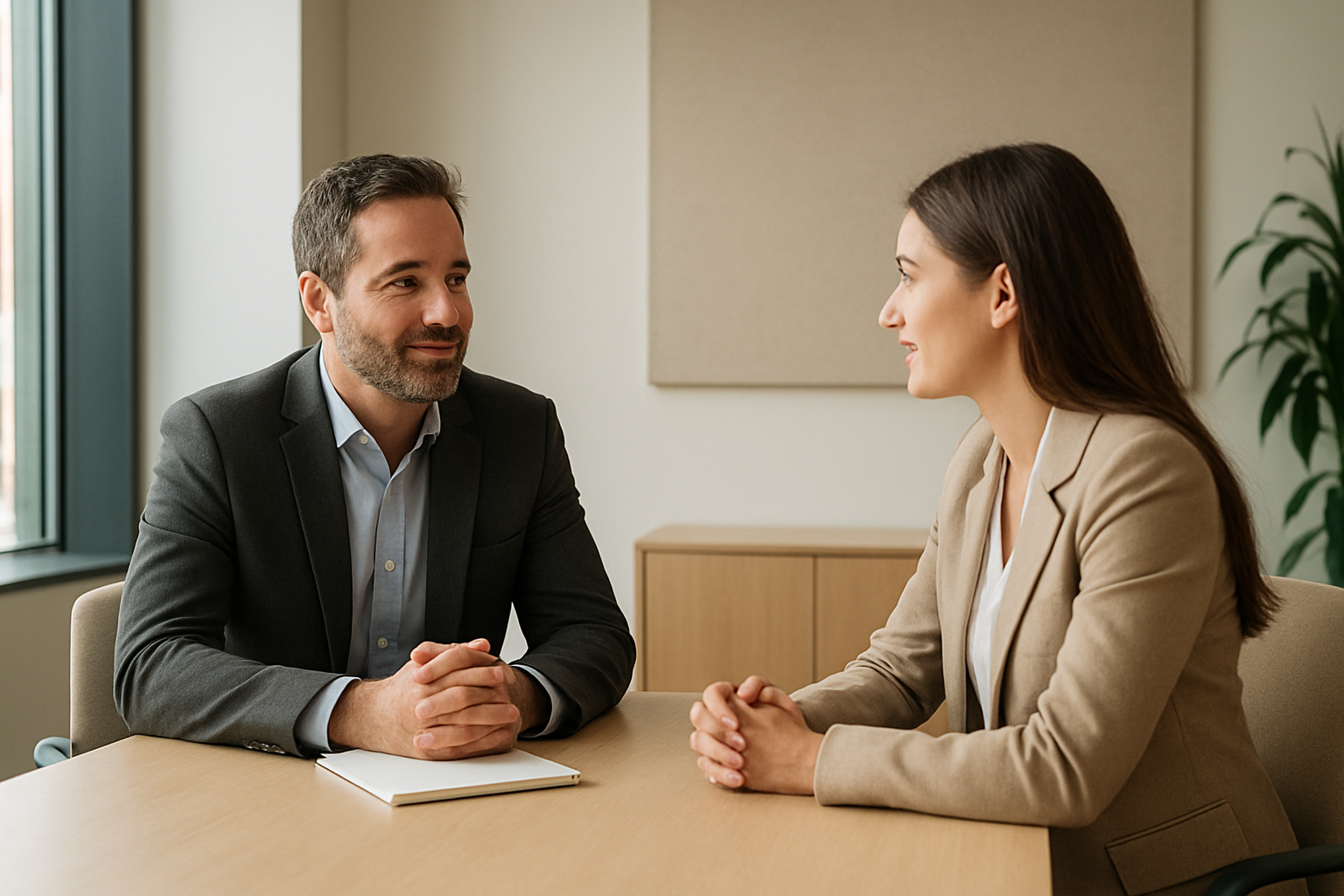 Manager and employee having a one-on-one conversation about employee relation HR issues