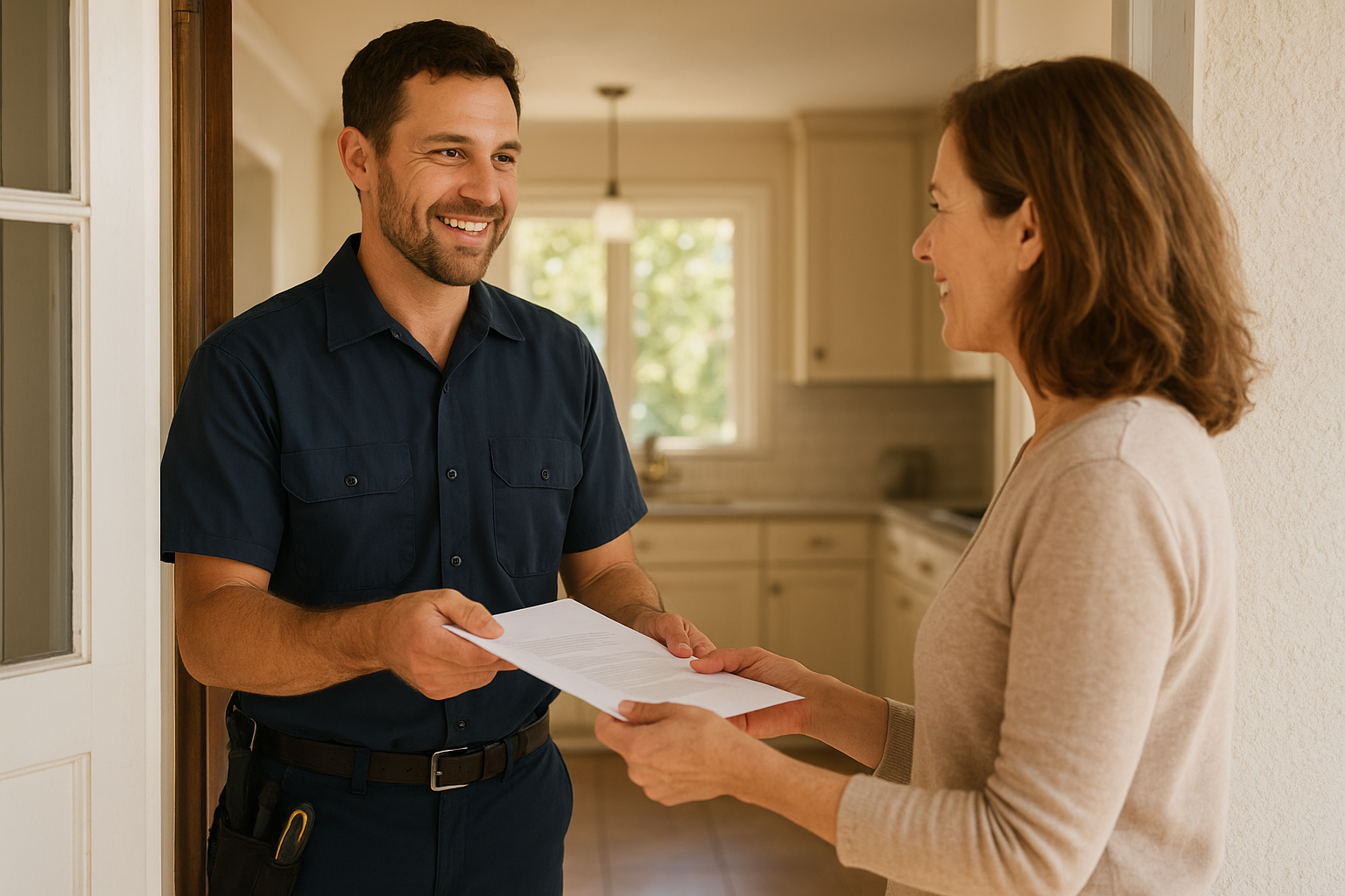 Homeowner receiving a repair estimate during an appliance service visit in Santa Rosa