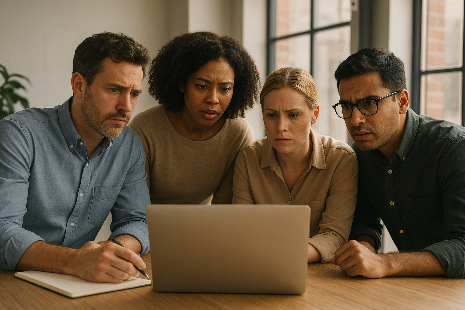 Small business team reviewing a file version mix-up caused by shared folder sync errors