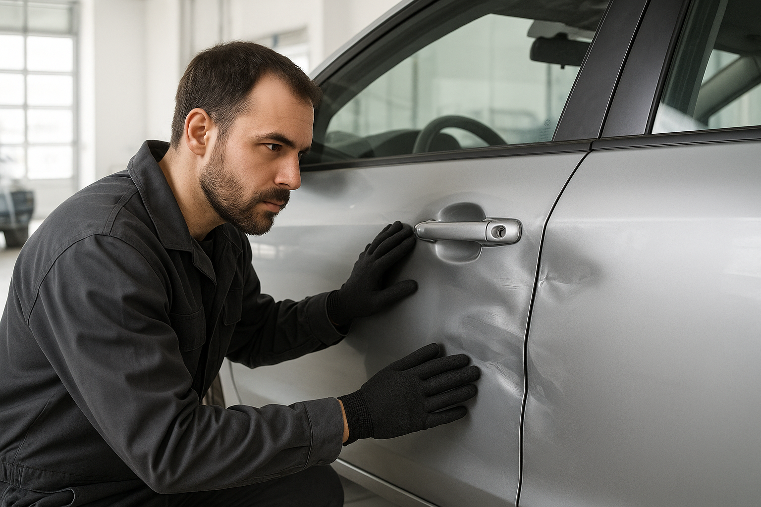Certified collision repair Brea technician inspecting vehicle damage