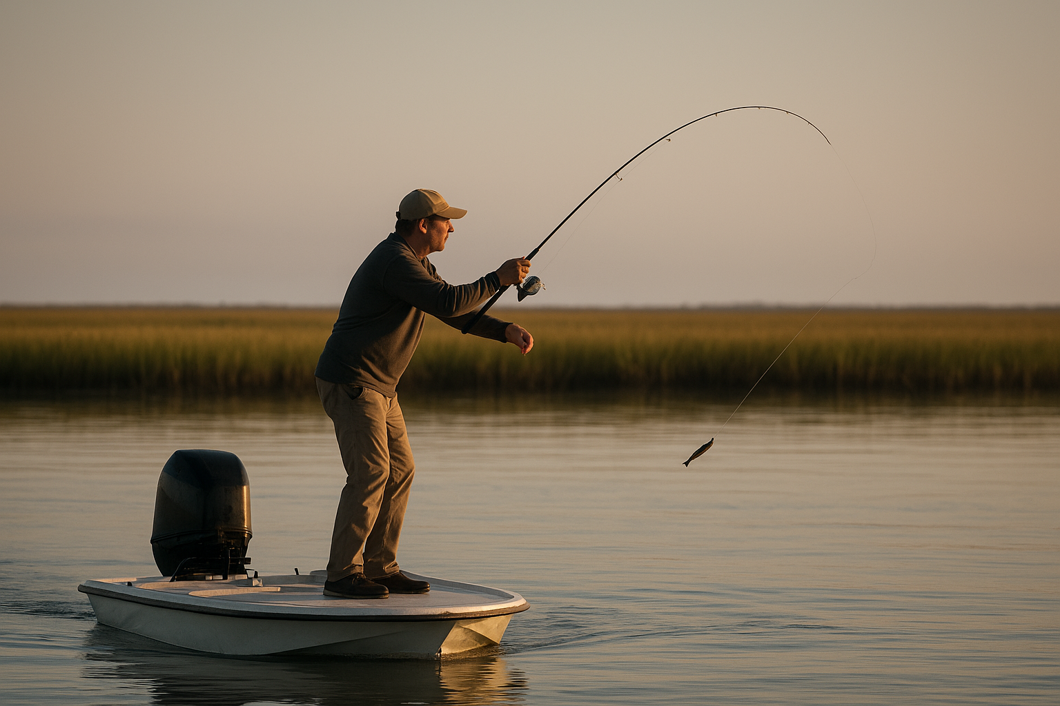 Angler casting a topwater lure during an inshore fishing charter near North Myrtle Beach