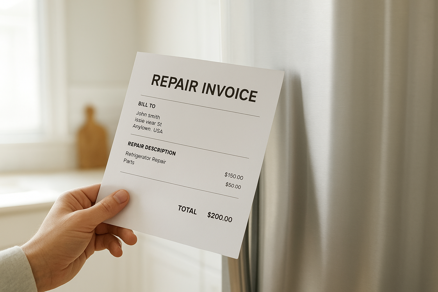 Homeowner reviewing a transparent repair quote for budget-friendly fridge service