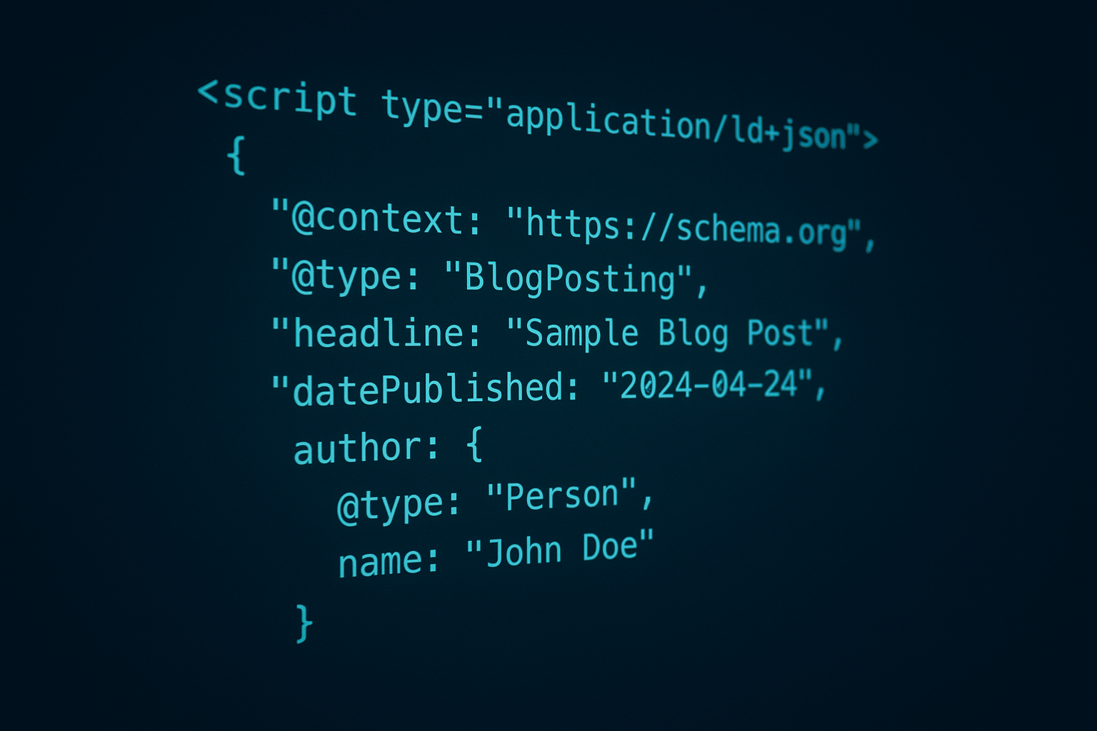 Schema markup code displayed on screen representing automated structured data deployment