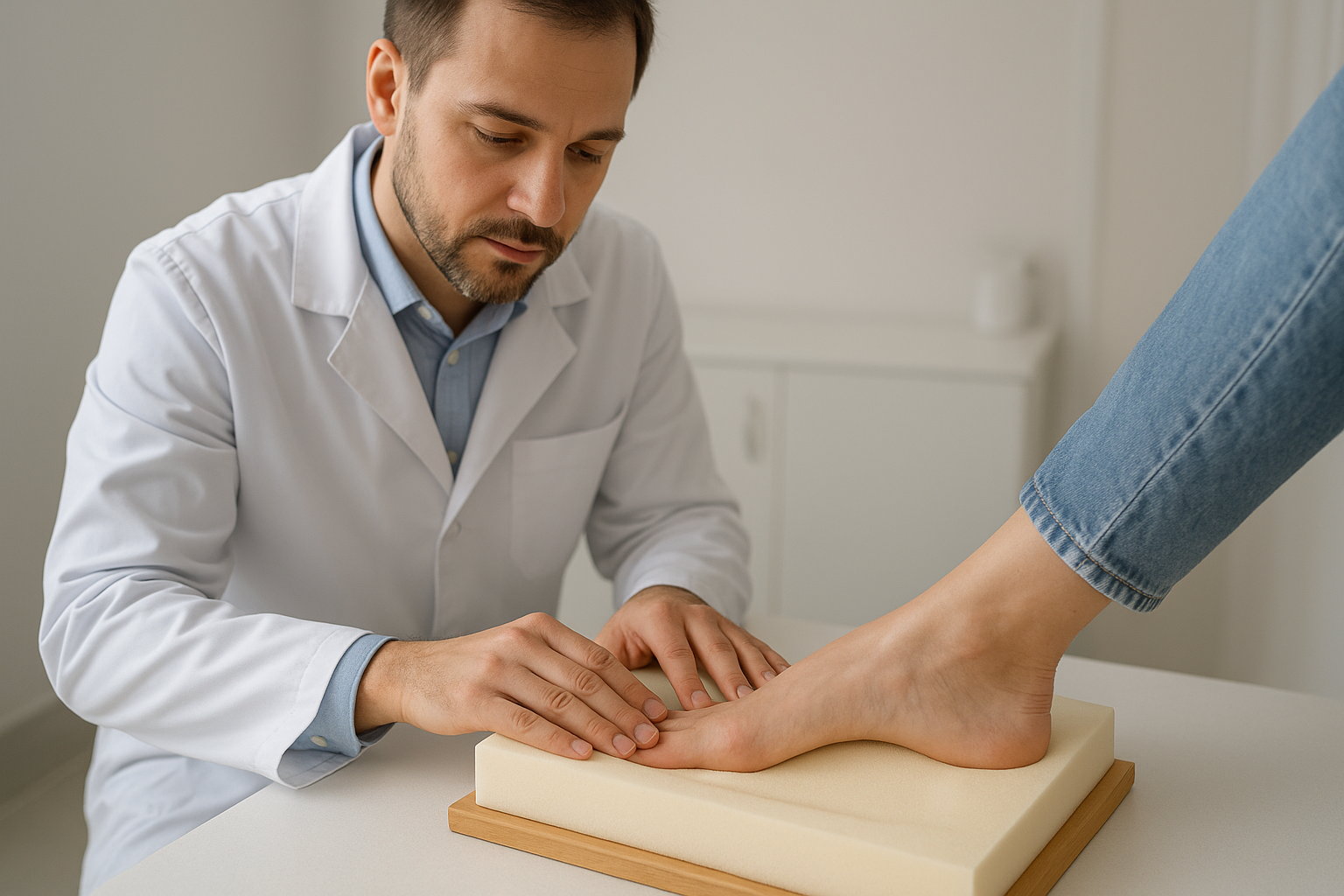 Podiatrist creating a foot mold for custom prescription orthotics
