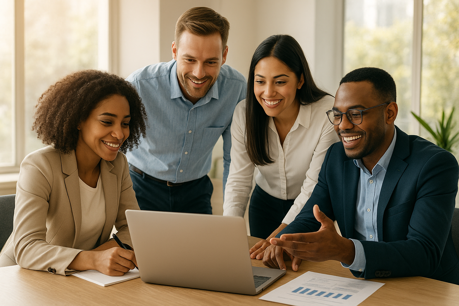 Small business team discussing HR strategy and growth plans with an outsourced HR partner