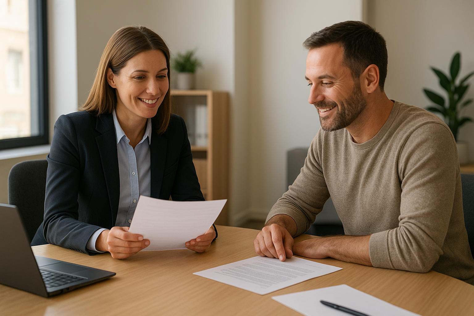 HR manager consultant reviewing HR documents with a small business owner