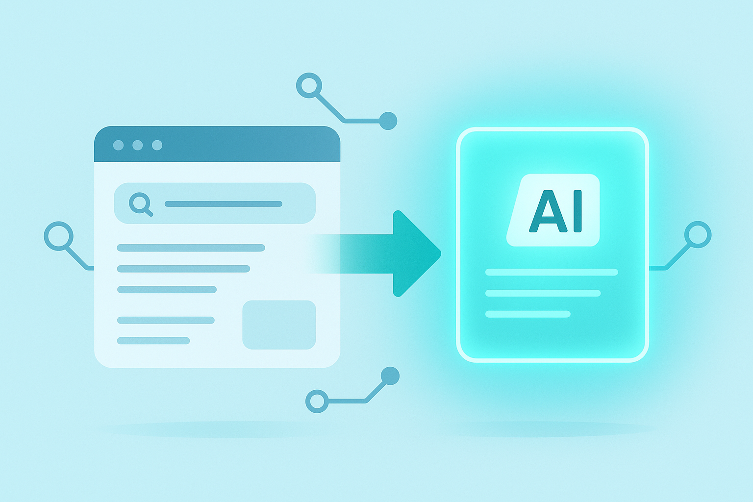 Diagram illustrating ai overview optimization turning website content into an AI-generated answer card