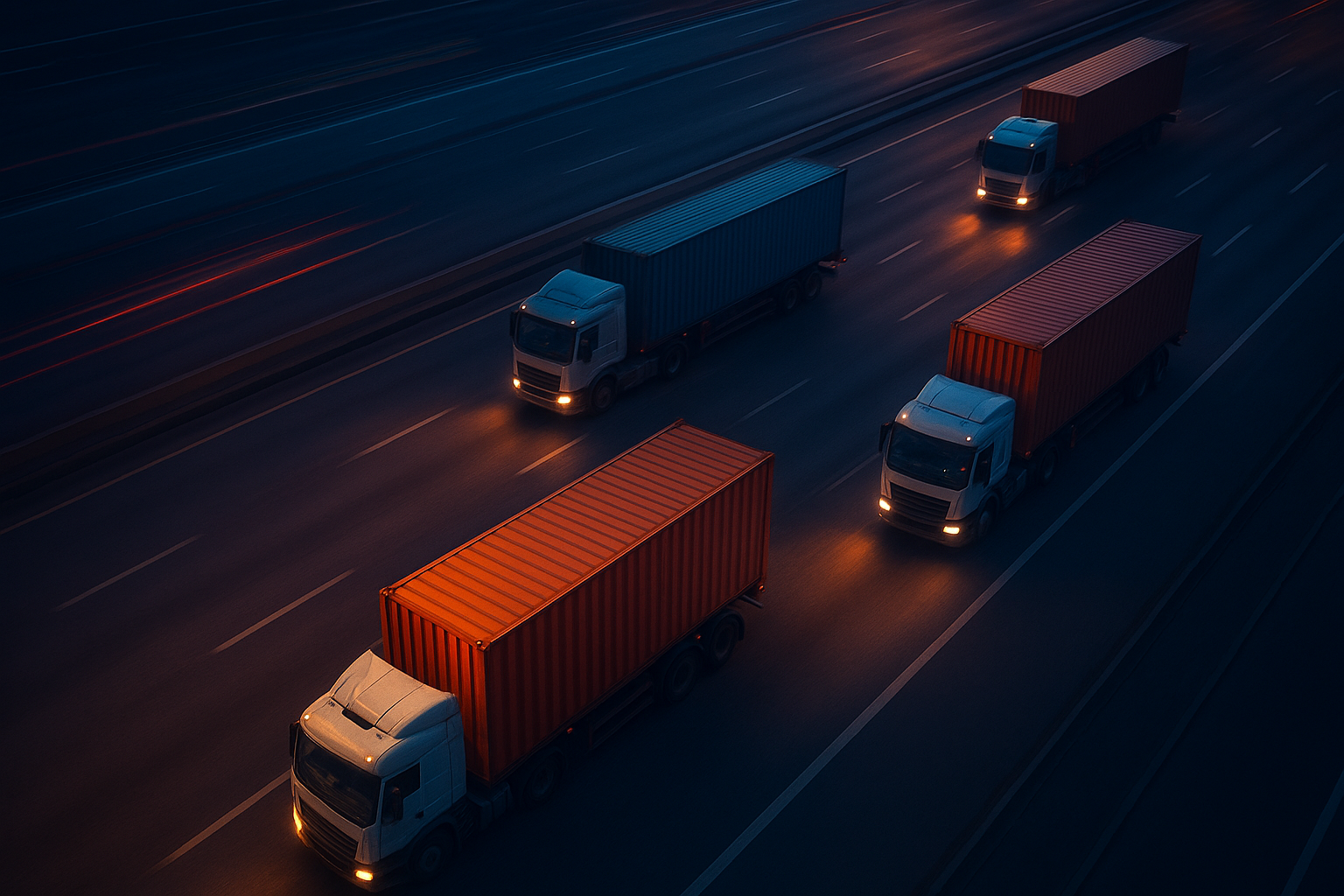 Highway with trucks in motion illustrating the shipping services delivery process
