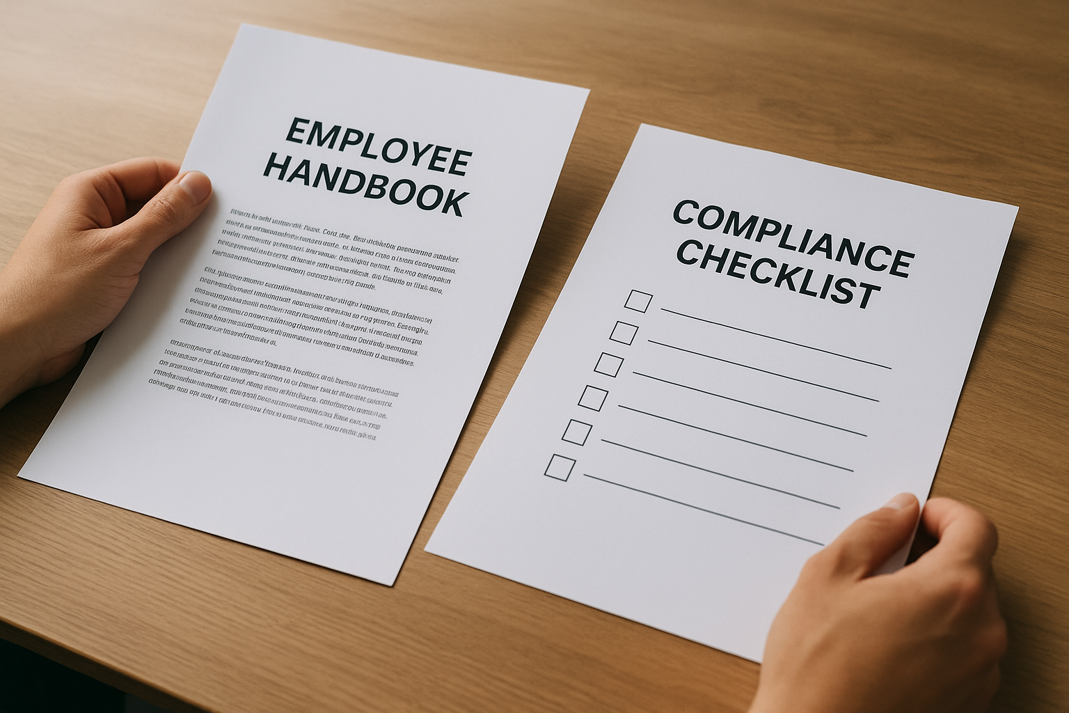 Reviewing an employee handbook and compliance checklist with an HR consulting partner