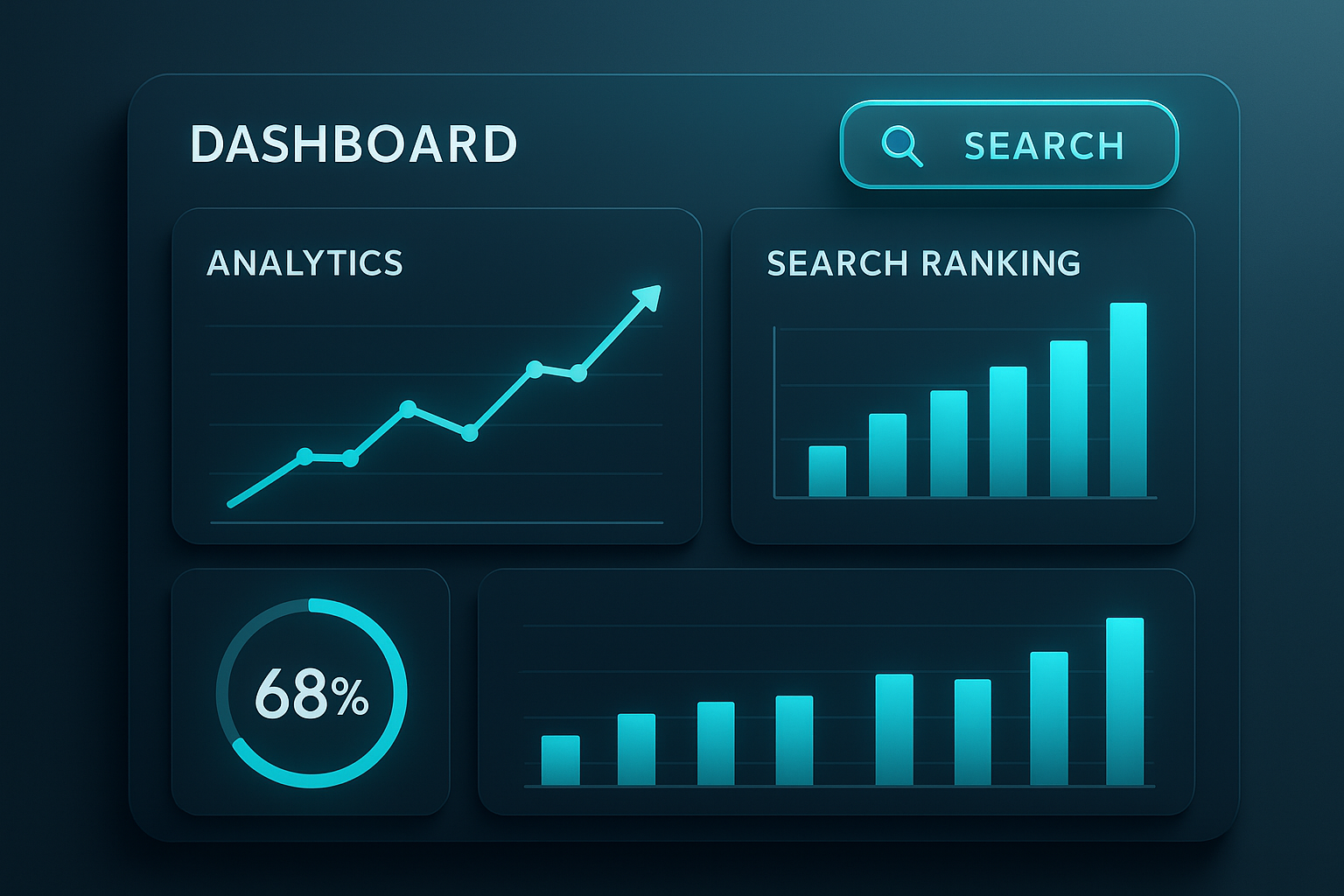 Dashboard displaying AI tools for traffic increase analytics with rising graph lines