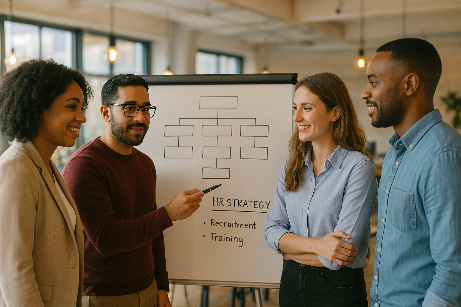 Small business team working on HR strategy with an external HR consultant