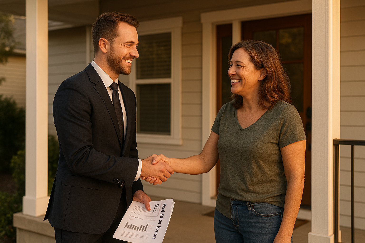 Real estate agent meeting a homeowner after using seller signal data to start a listing conversation