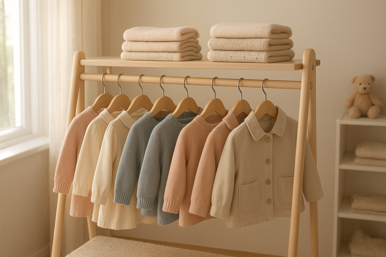 Rack of premium clothing representing high-end children's wear rental