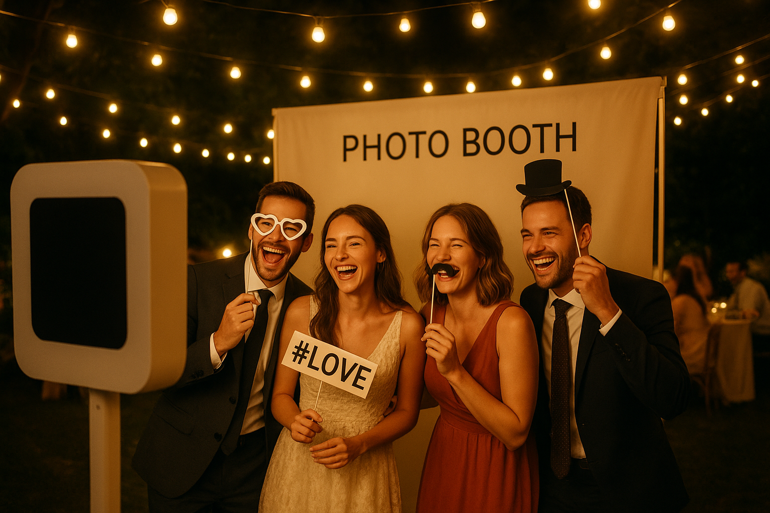 Photo booth rental Chandler Indiana setup at an evening wedding reception
