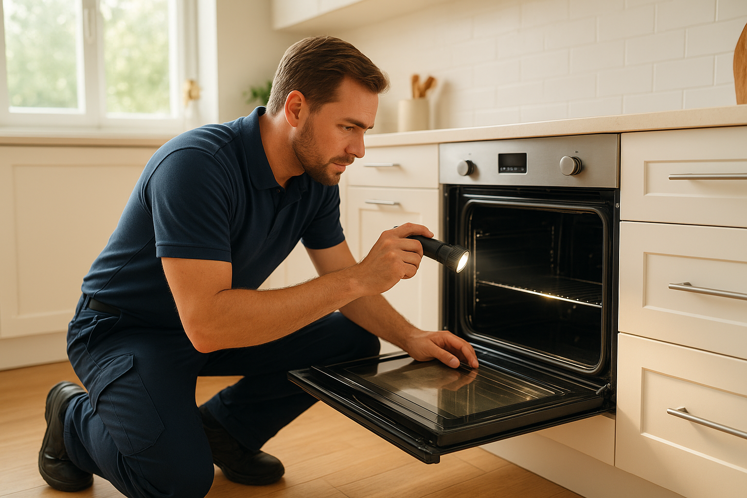 Technician responding to an oven repair near me search in a Santa Rosa kitchen