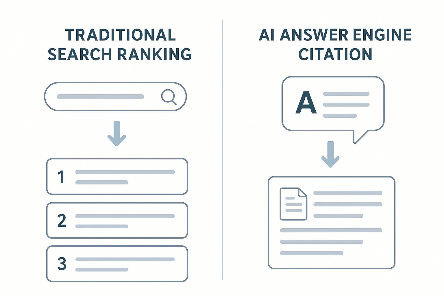 Diagram comparing traditional SEO ranking versus AISO AI search optimization citation