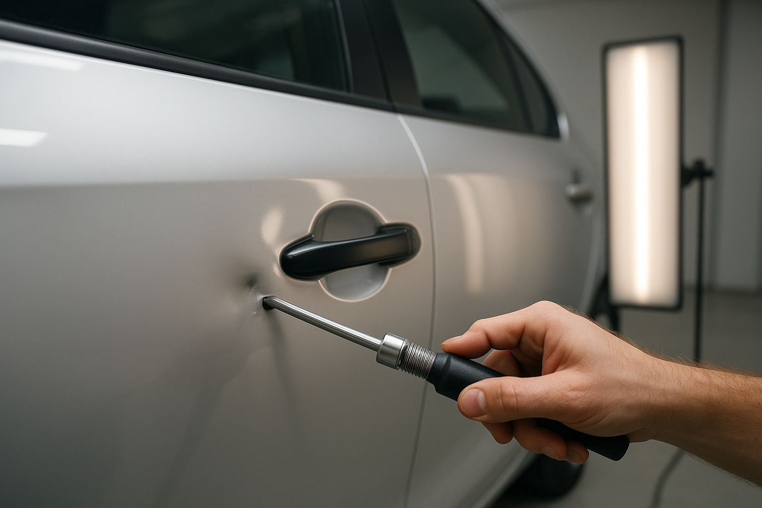 Paintless dent removal process at an affordable local auto body shop