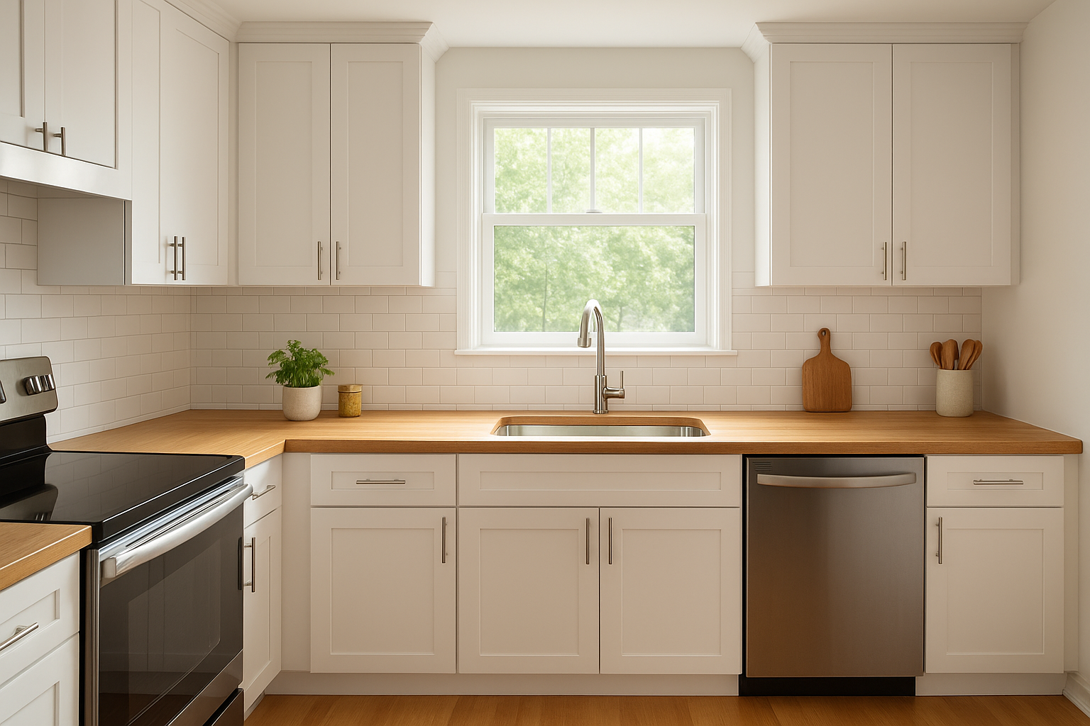 Cabinet refacing Cincinnati transformation showing white shaker cabinet doors in a modern kitchen