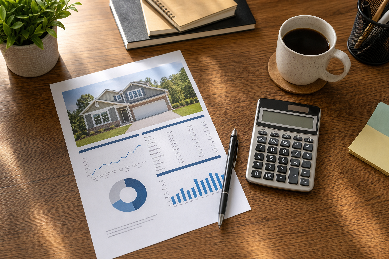 Printed comp report and calculator on a desk used to prepare a real estate offer