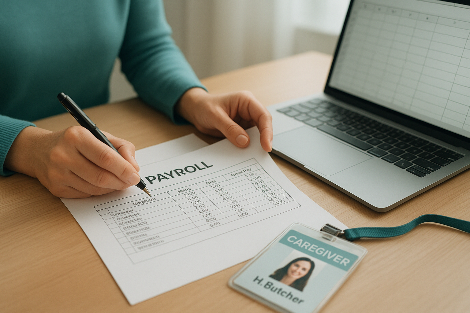 Payroll specialist processing direct support staff wages for a home care agency