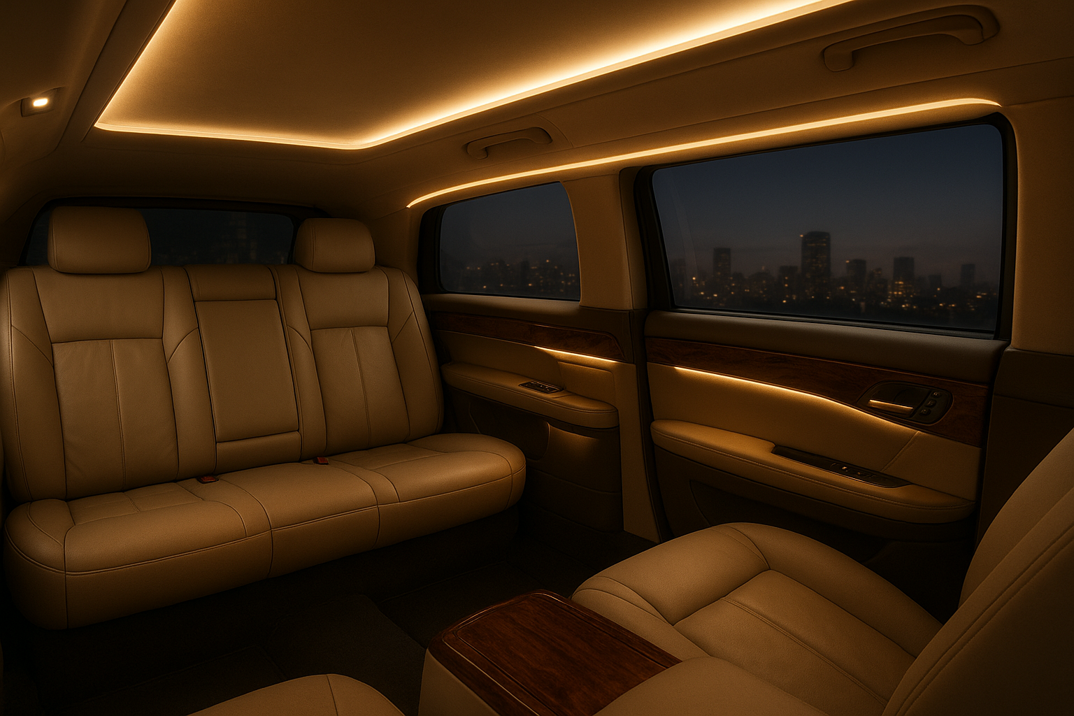 Elegant limousine interior used for south bay car service wedding and event travel