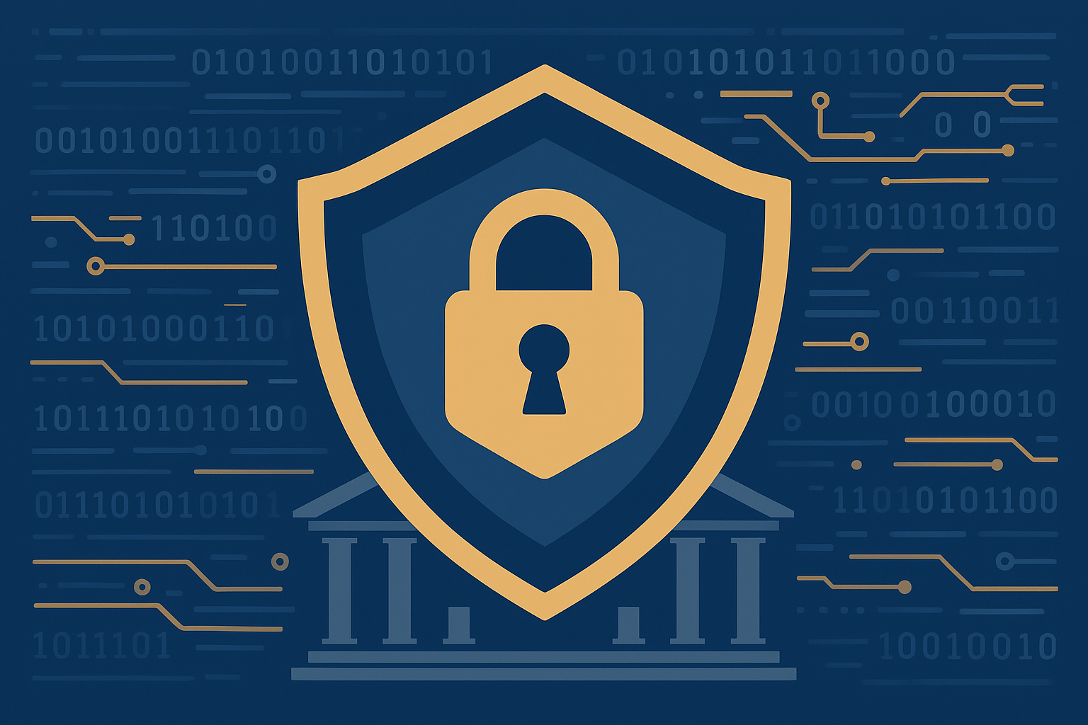 Digital shield and encrypted data streams symbolizing secure AI for government agencies