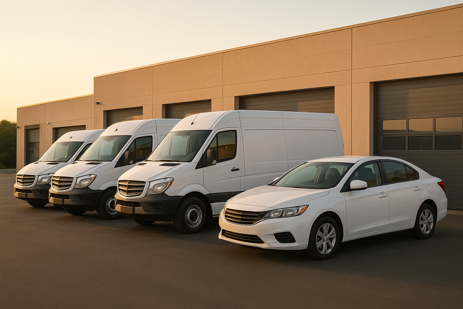 Row of business fleet vehicles ready for pickup after repair in Brea