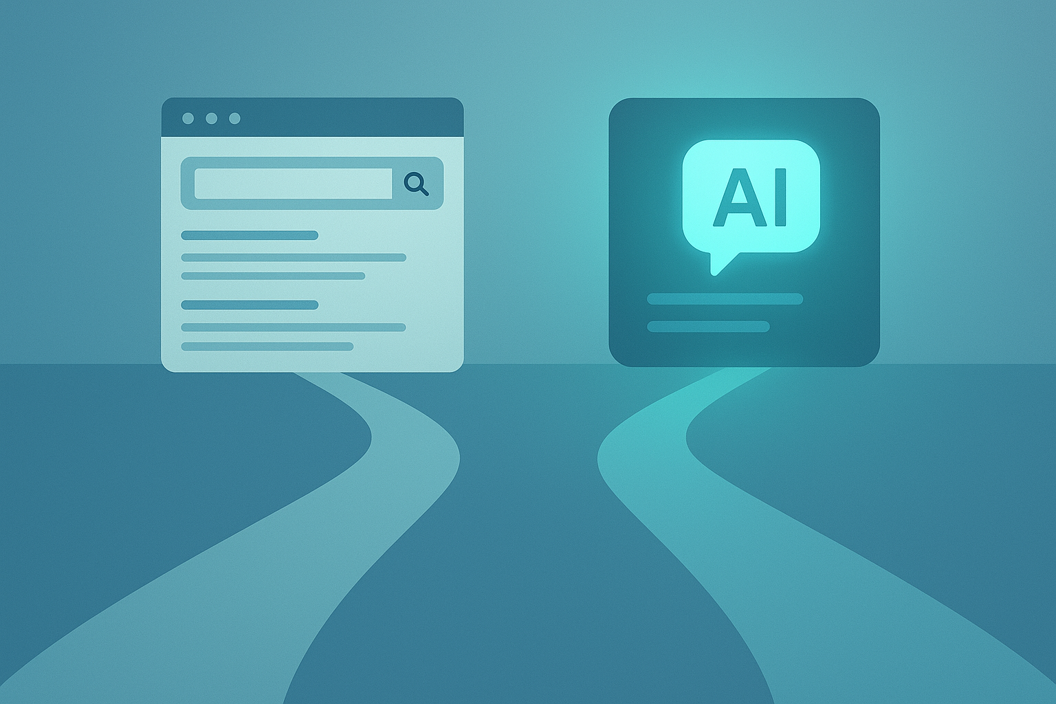 Illustration comparing GEO vs traditional SEO as two different search visibility paths