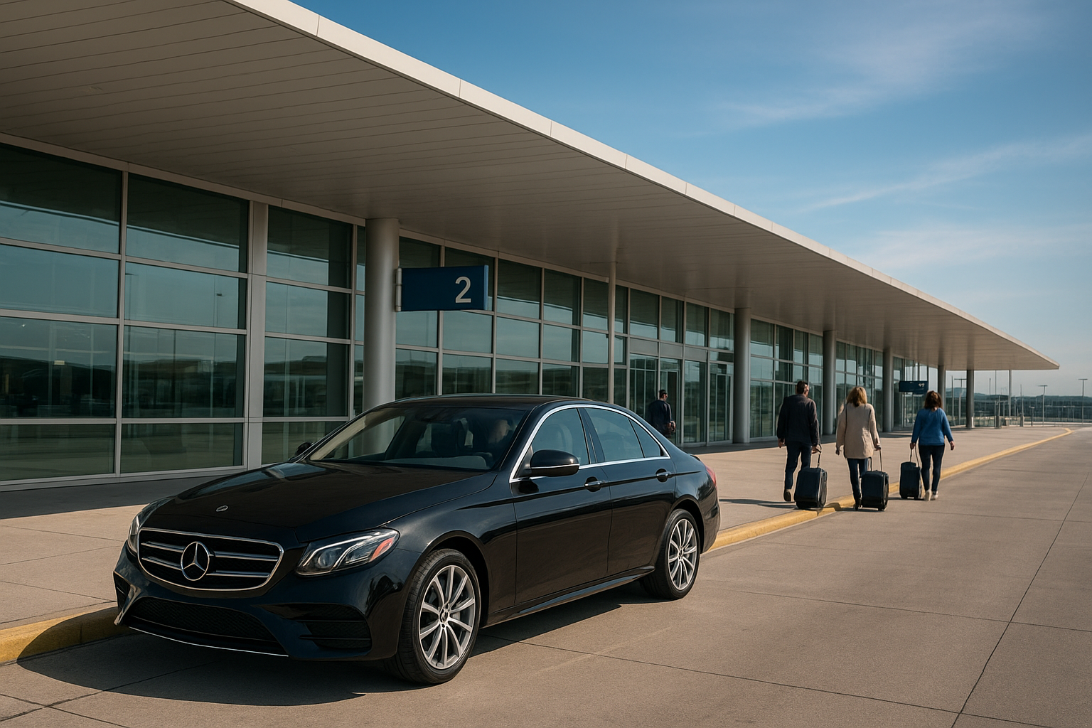 Luxury vehicle waiting at Charlotte Douglas International Airport pickup curb