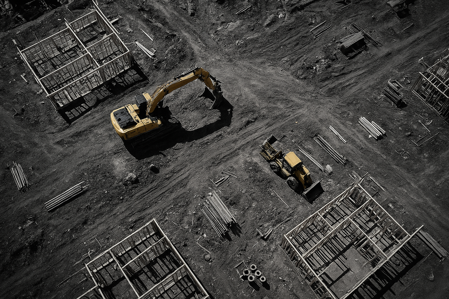 Aerial construction site view captured by an unmanned aerial vehicle for project monitoring