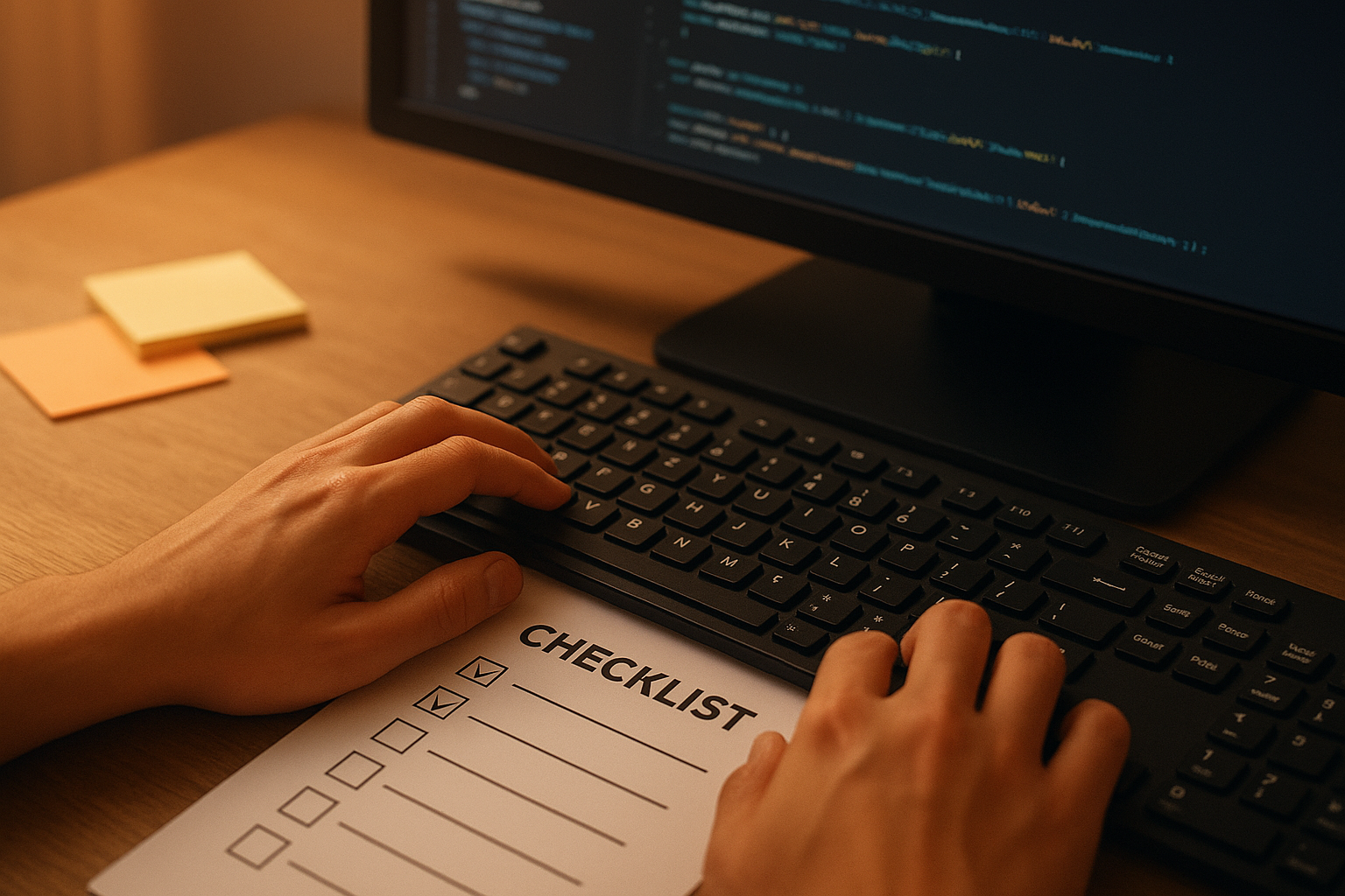Marketer reviewing a structured data checklist for AI search optimization
