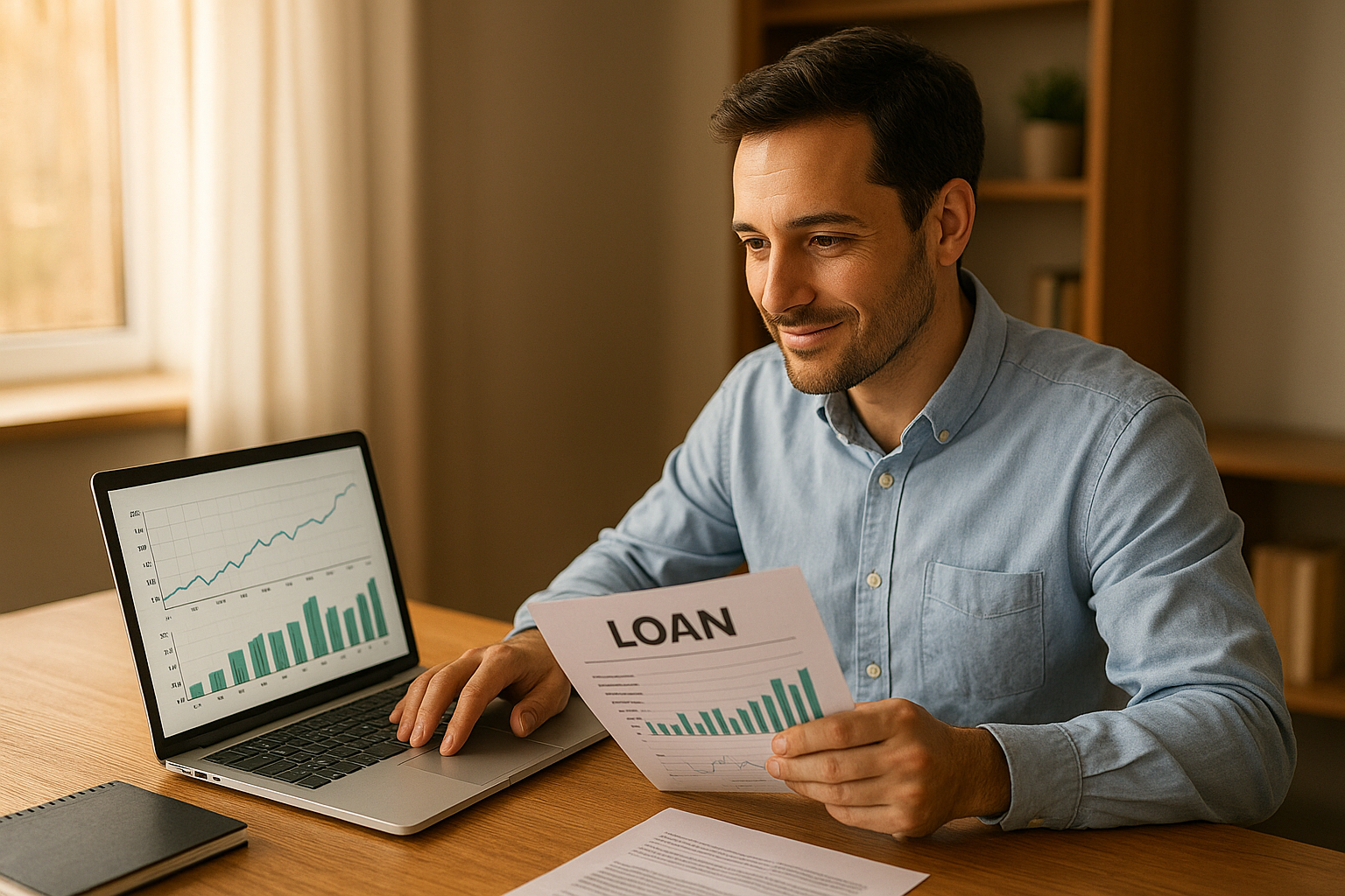 Small business owner reviewing capital finance options and funding documents on a laptop