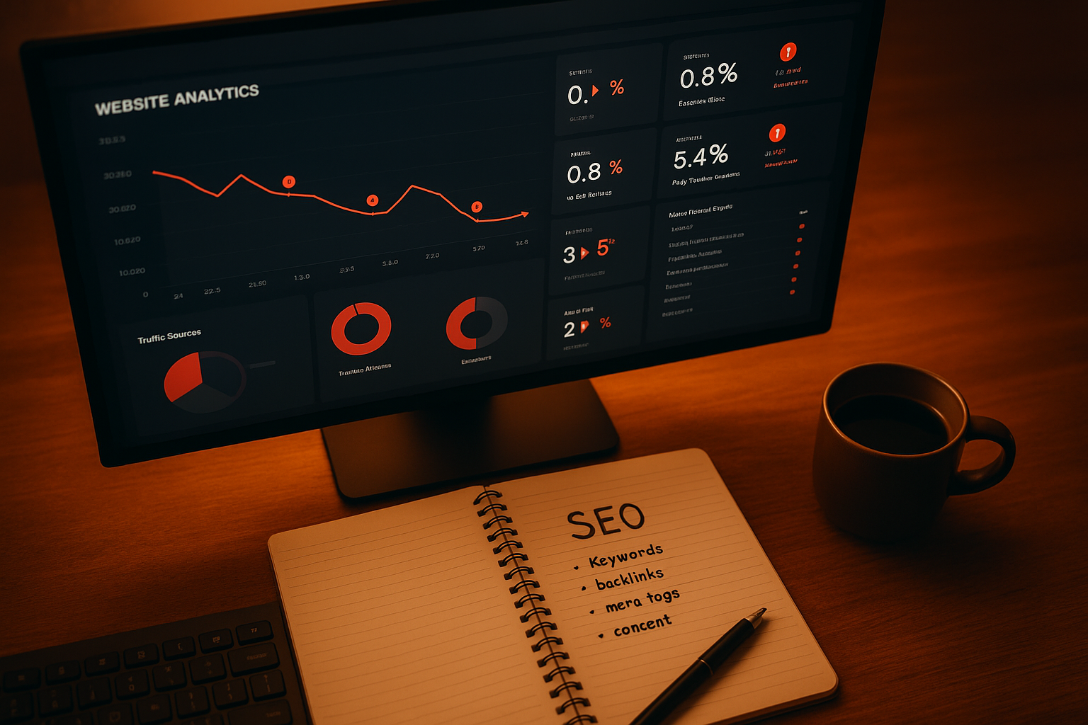 Web developer reviewing 404 error reports in an SEO analytics dashboard
