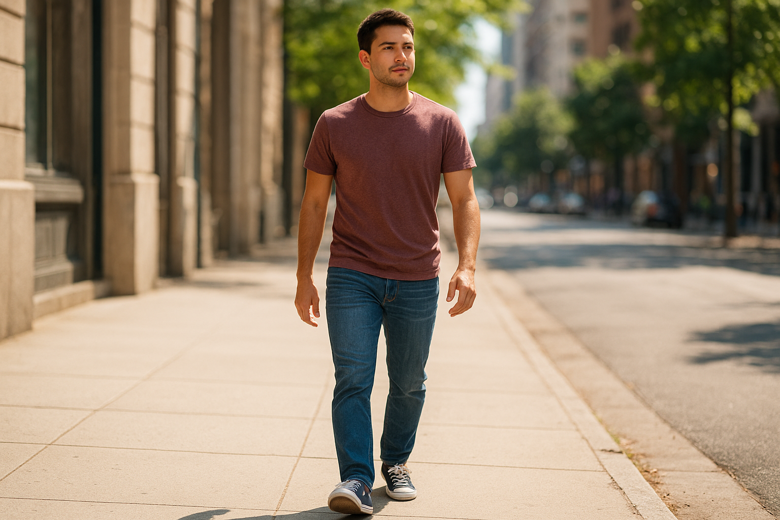 Person walking comfortably outdoors wearing shoes fitted with custom orthotic support