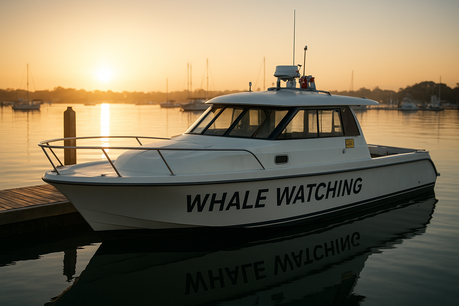 Coast guard inspected whale watching boats san diego docked at Seaforth Marina at sunrise